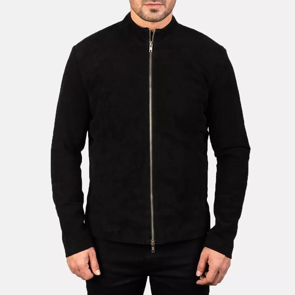 Black Suede Bomber Jacket for Men Pure Leather NWT Stylish & Casual image 4