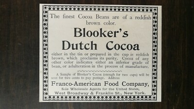 Vintage 1894 Franco American Food Company Blooker's Dutch Cocoa Original Ad 721