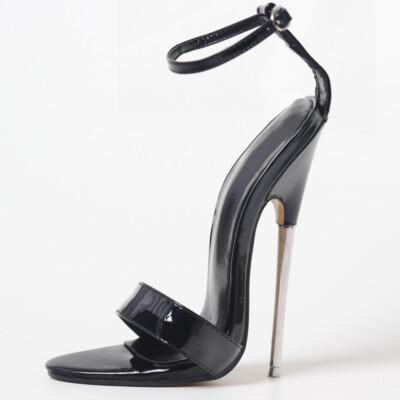 Fetish Metal High Heels Sandals Women 18Cm Pointed Toe Shoes Buckle Strap