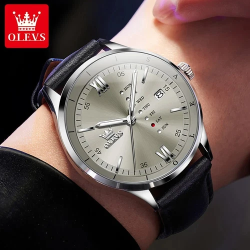 Wasserdichte leuchtende Uhr Quarz OLEVS Herren Business Luxus Datumsarmband Herren - Bild 5 von 21