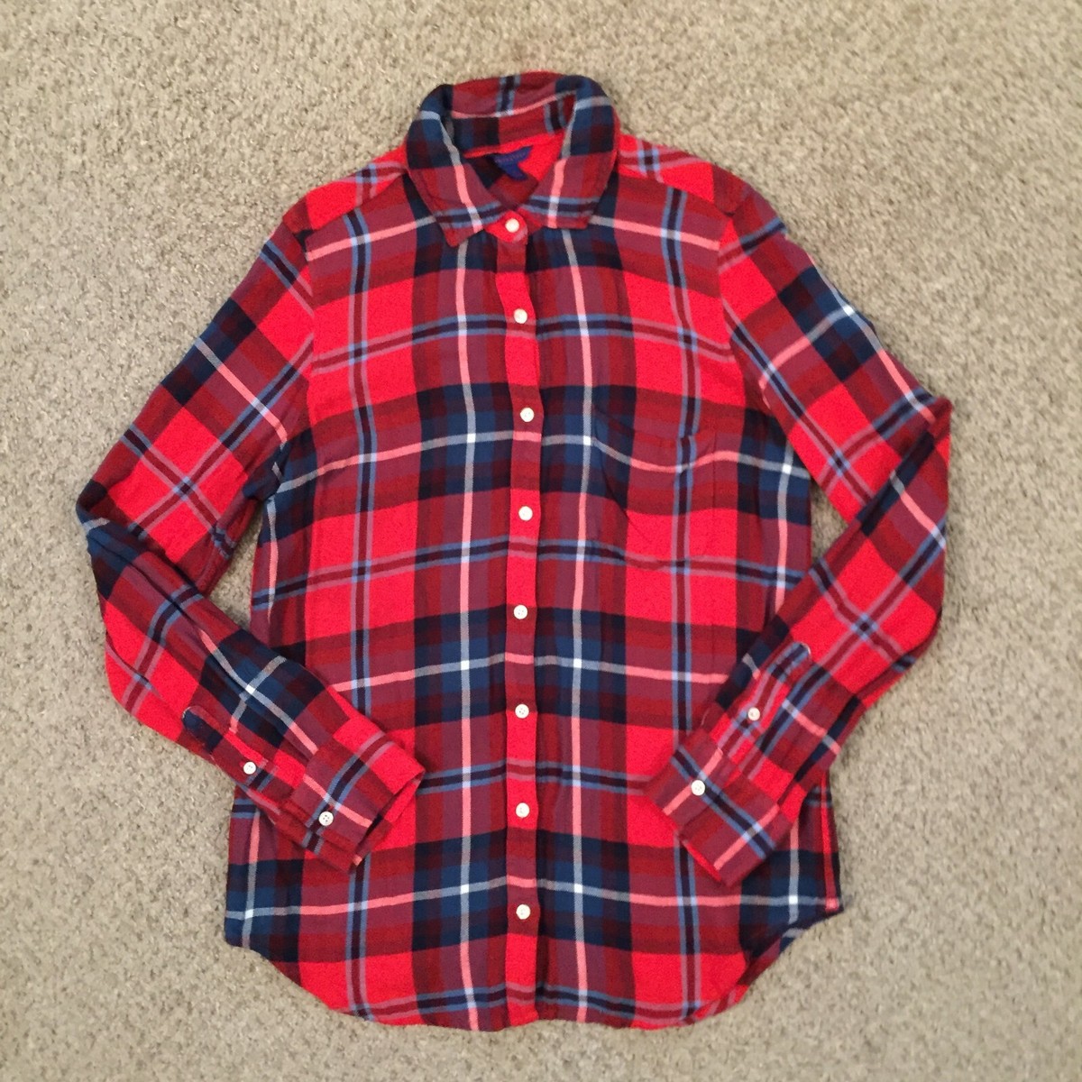 Aeropostale Shirt Womens Small Red Plaid Long Sleeve Button Up Rayon