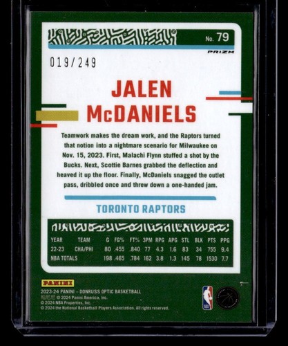 2023-24 Donruss Optic #79 Jalen McDaniels Blue Seismic #/249 - Picture 2 of 2