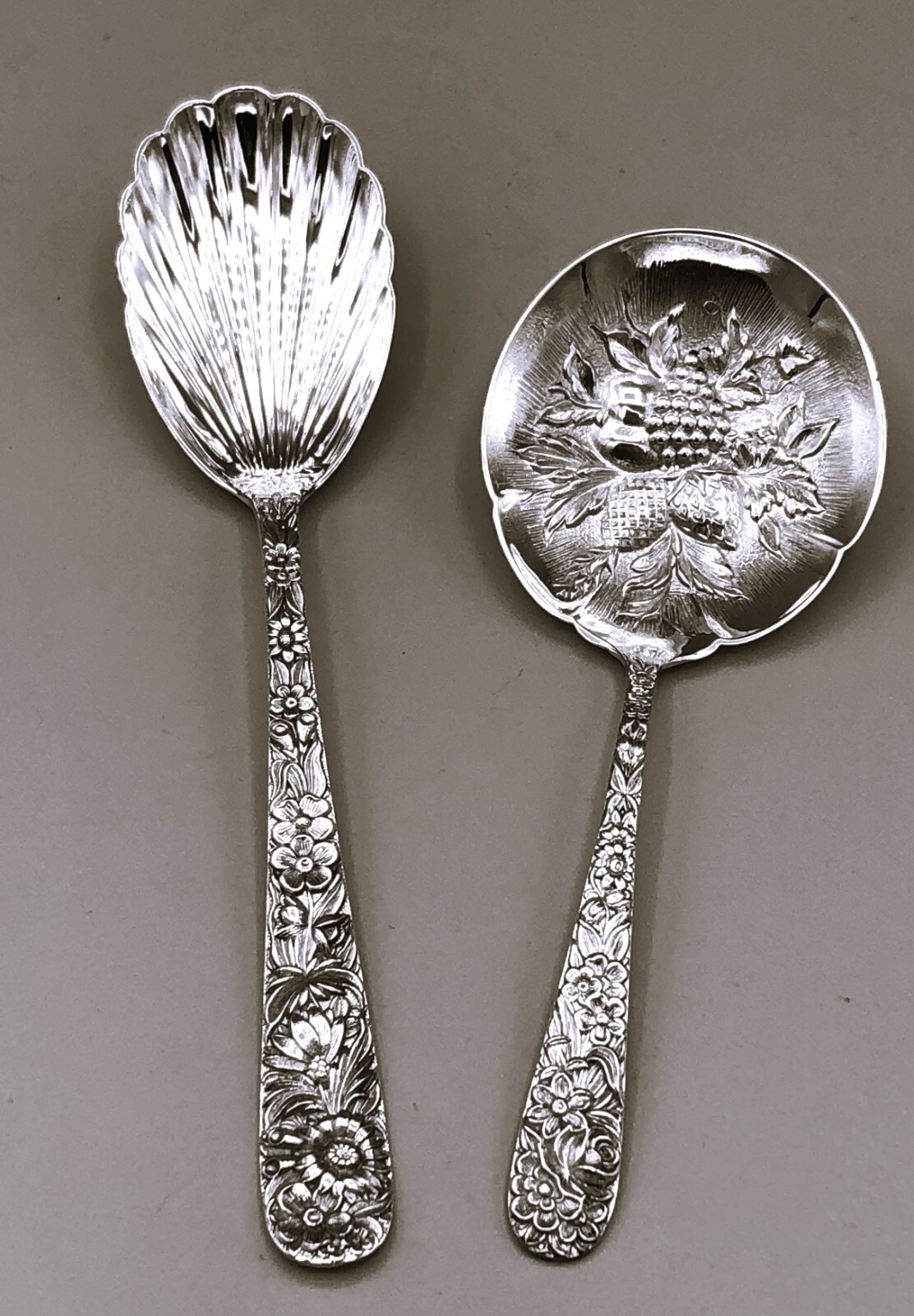 Repousse-S. Kirk & Son Sterling Silver Sugar Shell and Bon Bon Spoon