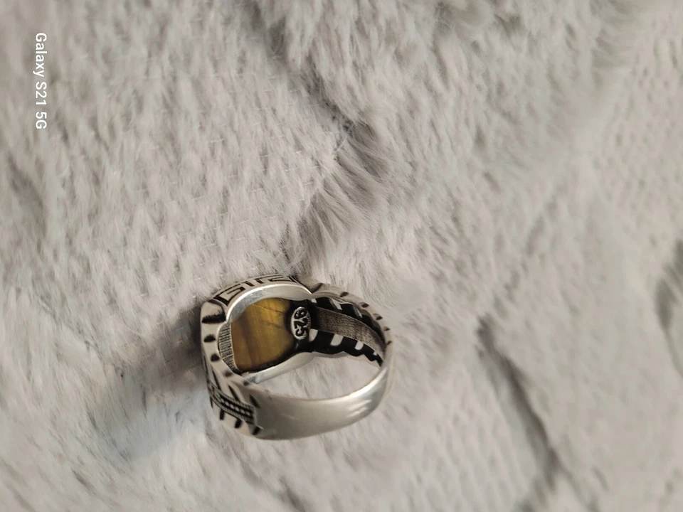Anillo gema plata árabe (ojo de tigre) talla 9 Foto 3 de 4