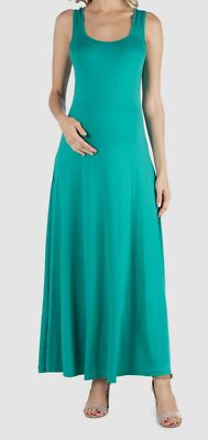 24seven Comfort Apparel Women's Blue Slim-Fit A-Line Maternity Maxi Dress Size L