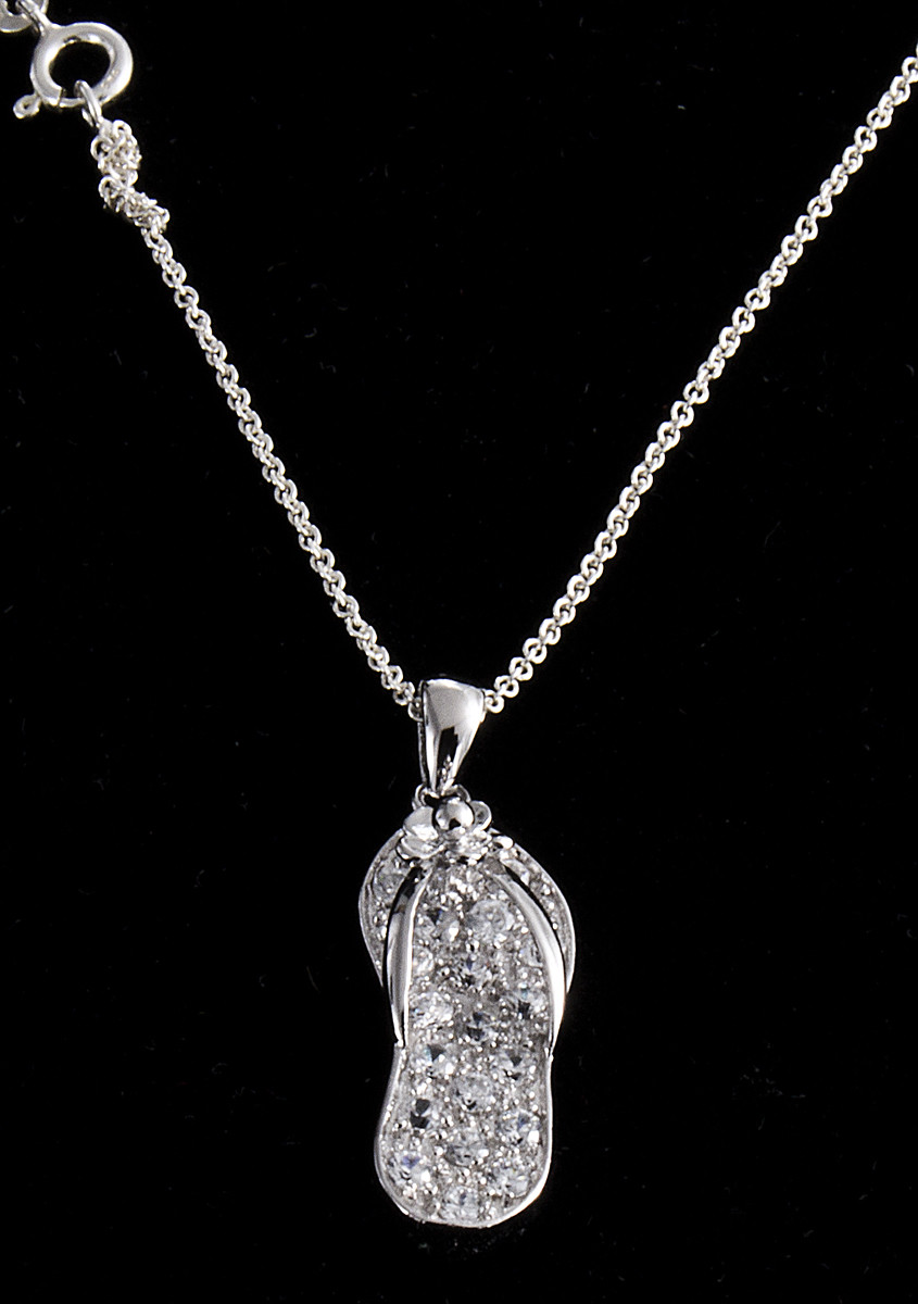 Женское ожерелье из стерлингового серебра 16 дюймов с подвеской в виде сандалии из кубического циркония 4790₽