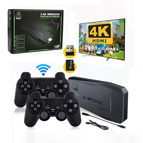 Wireless 4K HD Game Stick Video Game Console Built-in 10000 Games+2x Controller