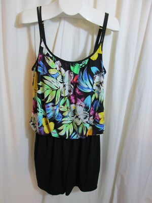 Maxine Plus Women Black Floral Swimsuit Dress/shorts Jumpsuit Pads One Pc XXL