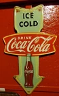 Open Road Brands Coca-Cola Ice Cold Arrow Embossed Metal Sign - Vintage Diner