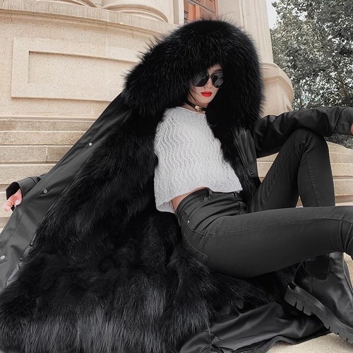 Winter Women's Genuine Raccoon Fur Collar/Liner Coats Long Parka Jackets Outdoor - Picture 16 of 40
