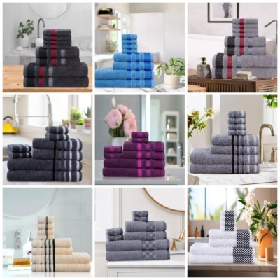  Luxus 600GSM echte 100 % gekämmte flauschige Baumwolle 8 Stck. Handtuch Ballen SET UK Lager