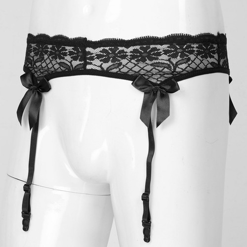Mens Sissy Lace Suspenders Stockings Crossdressing Garter Belt Thong AU - Picture 9 of 59