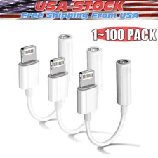 For iPhone Headphone lot Adapter Jack 8Pin to 3.5mm Aux Cord Dongle Converter