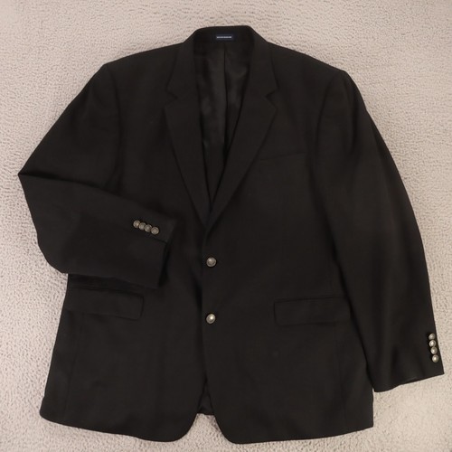 Stafford Jacket XL XLT Black Worsted Wool Twill Blazer Metal Buttons Classic 48L - Afbeelding 1 van 14