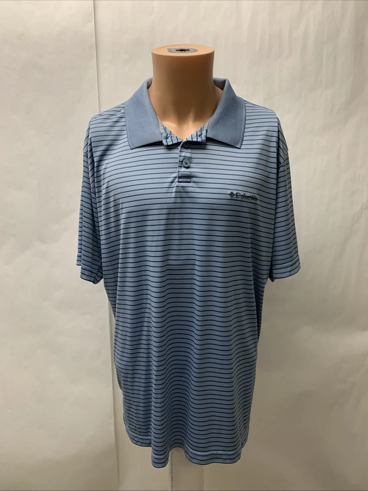 Columbia Mens XXL Omni Shade Sun Protection Polo Shirt Blue Striped
