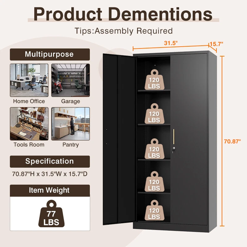 Metal Storage Cabinet with long handle ,71 Garage Storage Cabinet with Lock - Image 2 of 4