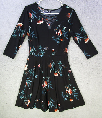 Rue 21 Juniors Girls Floral Dress  M Medium Black Strap Neckline Summer Dress