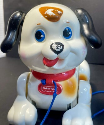 1999 Mattel Fisher Price Pull String Toy Puppy Barks Head Legs Move Works VTG