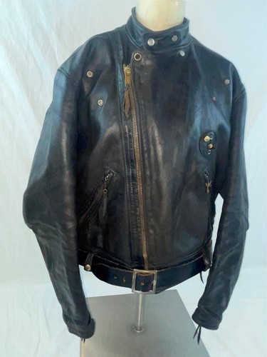 VTG 50S MEN 48 LANGLITZ GREEN LABEL DOUBLE RIDER LEATHER MOTORCYCLE BIKER JACKET - Picture 4 of 24