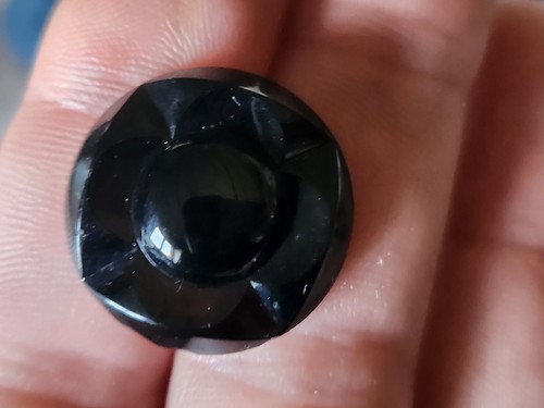 Bouton ancien en verre noir motif fleur pied métal 2,2 cm G10F - Picture 2 of 3