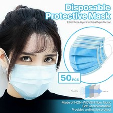50 PCS 3-Ply Disposable Face Mask Non Medical Surgical Earloop Mouth Cover