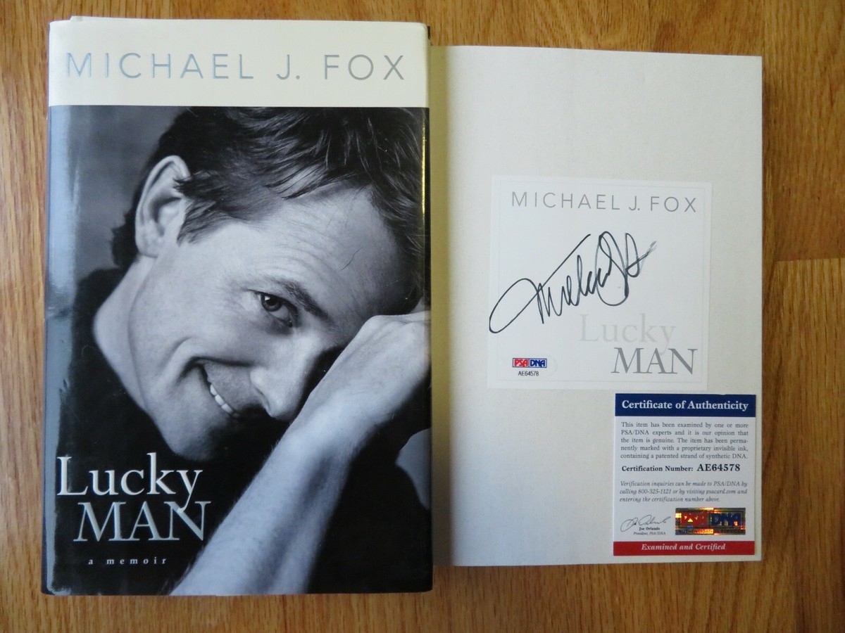 DEFECTIVE MICHAEL J FOX signed 2002 LUCKY MAN 1st Ed Book PSA