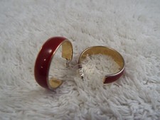 Goldtone Red Hoop Pierced Earrings C2 