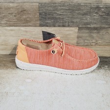 Hey Dude Wendy Stretch Sox Womens Loafer Shoe Sz 7 Peach Slip-On Moc Toe Comfort