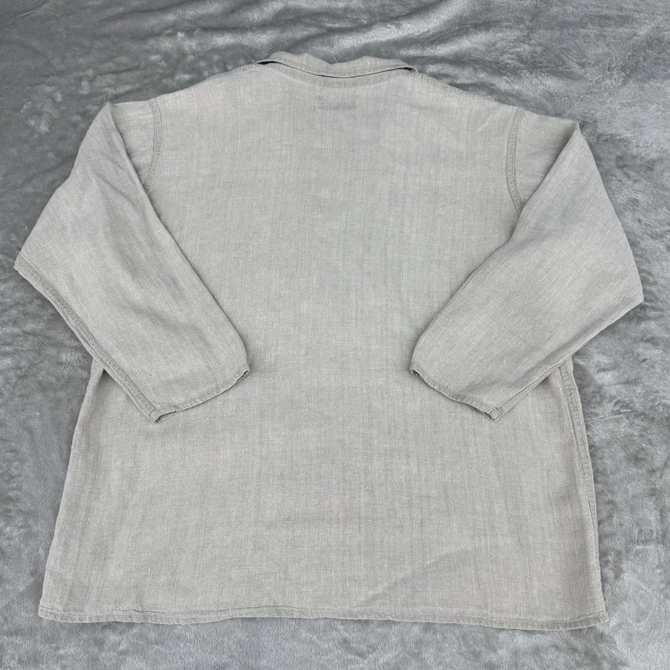 Flax Jacket Womens Large Gray Linen Oversized Blazer Button Lagenlook Pockets - Image 2 of 4