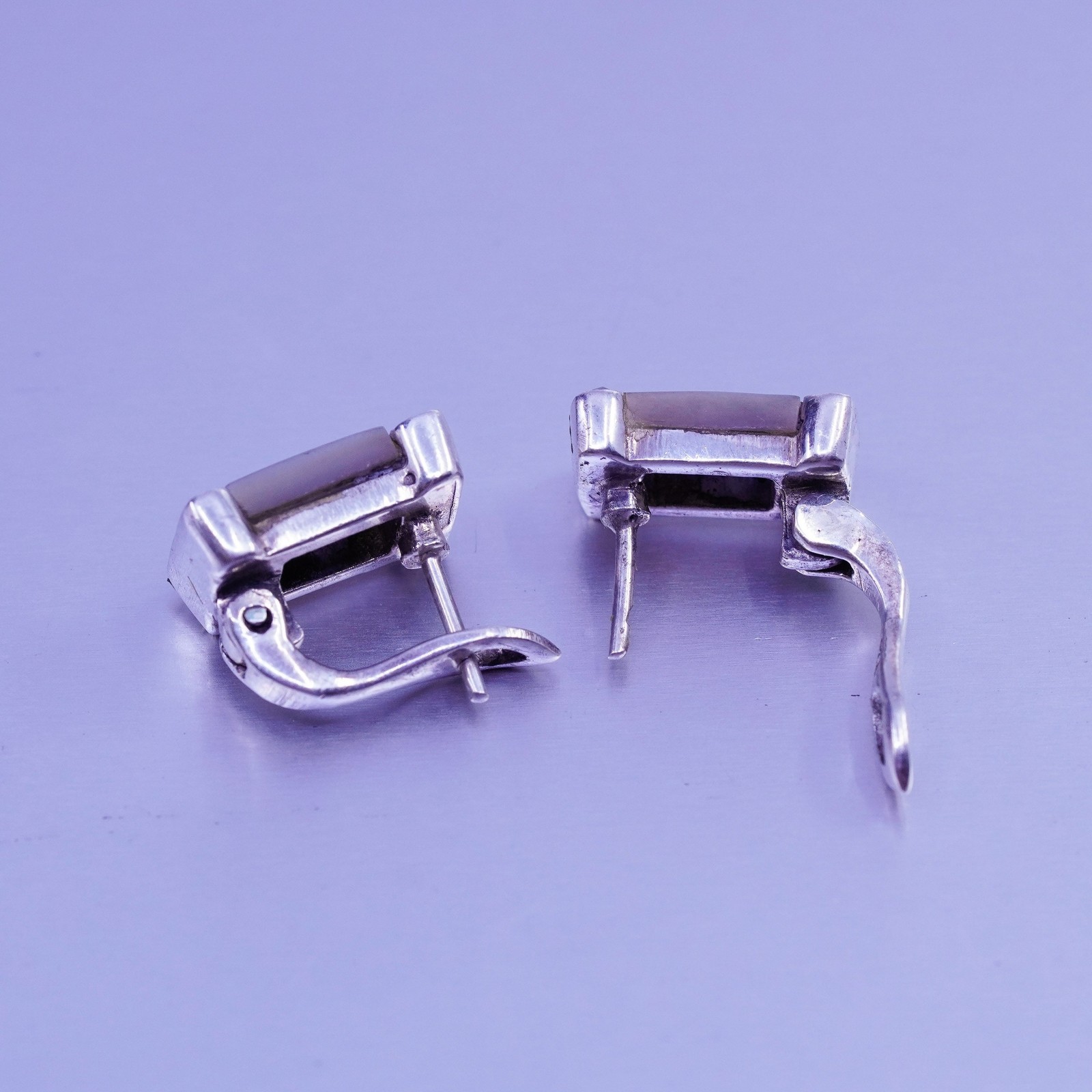 Sterling 925 silver earrings, rectangular studs m… - image 5