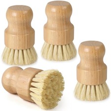 4 Pack Bamboo Dish Brush Set, Natural Kitchen Scrub with Sisal