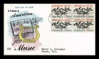 US COVER AMERICAN MUSIC FIRST DAY ISSUE BLOCK OF 4 FLUEGEL CACHET
