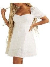 GUESS Womens White Pouf Sleeve Short Party Fit + Flare Dress XL