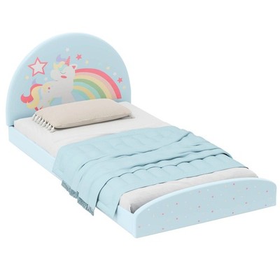 Twin Floor Bed Frame with 210D Oxford Cloth Floor Mat, Middle Support Slat