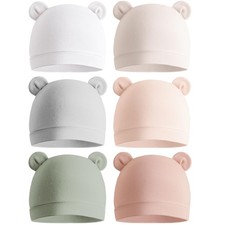6-Pack Baby Newborn Hats with Bear Ears Baby Beanie Hats - Soft Caps for Infa...