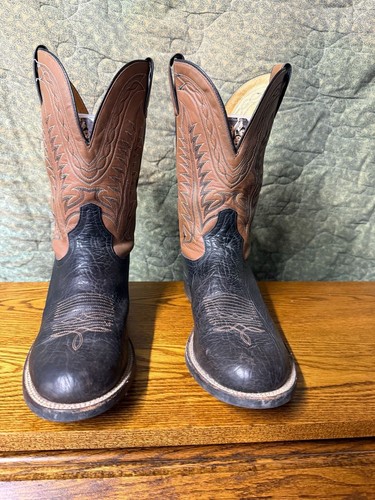 Tony Lama Men's Black and Brown Leather Western Boots Round Toe