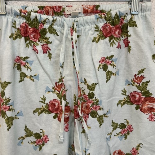 NWT Garnet Hill Women’s Pajama Set Organic Cotton Heritage Flannel Roses Blue S - Picture 13 of 20