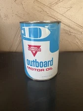 Conoco Outboard Marine Boat Motor Oil, Vintage Metal Quart Can 