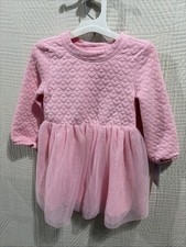 Cat And Jack Baby Girl Pink Heart Ls Dress Size 2 T New