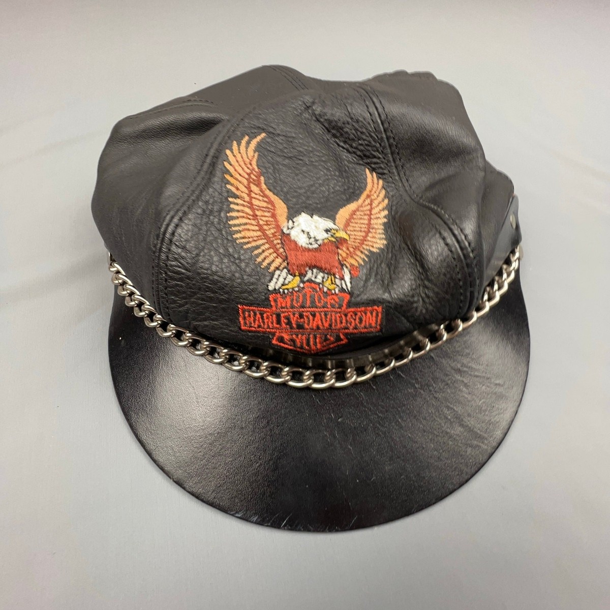 Rare Vintage Harley-Davidson Motorcycle Genuine Leather Biker Cap Hat Black Classic BK Motorcycle Fitted Hat | Harley-Davidson USA main image 2