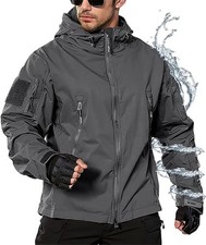Men's Fleece Tactical Jacket Waterproof Soft Shell Hooded Lined Zip Up Work Coat