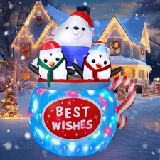 6FT Christmas Inflatables Outdoor Decs, Inflatable Polar Bear and Penguins in...