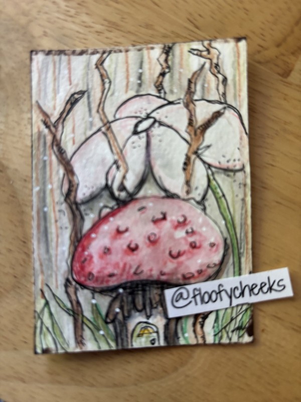 ACEO Original Art Fairy Mushrooms Daisy Earthy Forest Dark