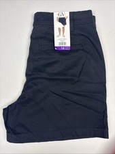 Gloria Vanderbilt Women Size 14 Shorts Solid Black Chino New Tags Mid Rise Twill