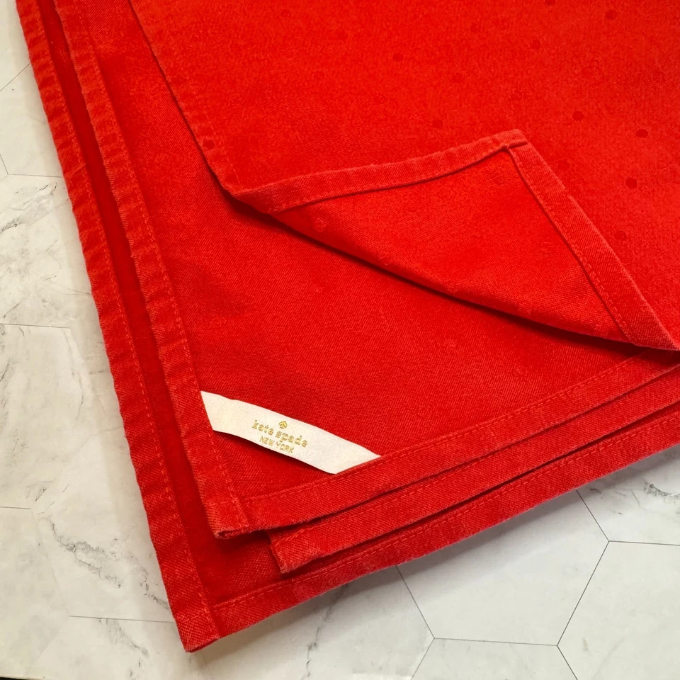 Kate Spade Cranberry Red Larabee Dot 70x104" Tablecloth Christmas Valentines EUC - Image 4 of 4