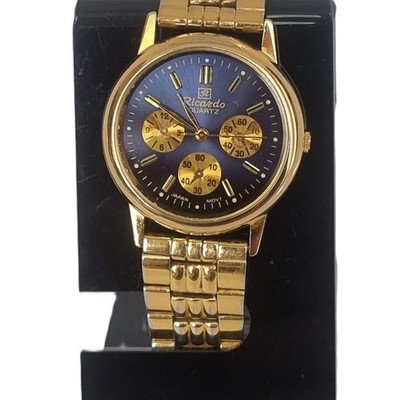 Ricardo Quartz Blue Dial Gold Tone Bracelet Watch Japan Movt 36mm