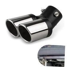 Car Exhaust Tips, Dual Outlet Bending Muffler Exhaust, 1 PC Silver&Black