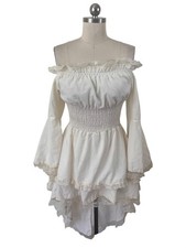 Pirate Maiden Renaissace Medieval Peasant Gypsy Boho Ruffle Dress Women XS-SM