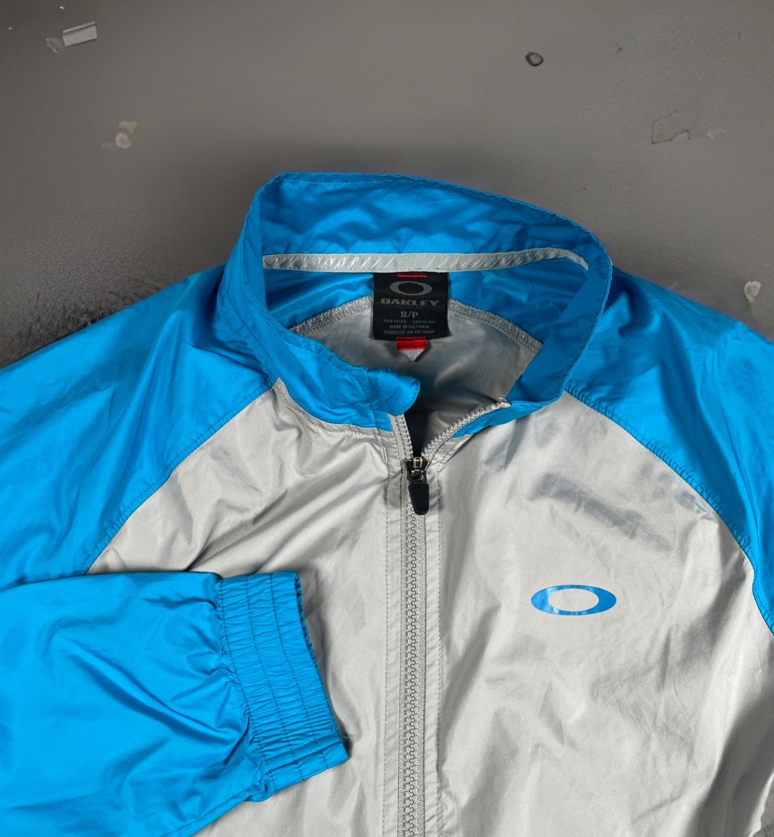 Vintage Oakley Windbreaker Jacket Mens S Nylon Blue/Gray Dual Full