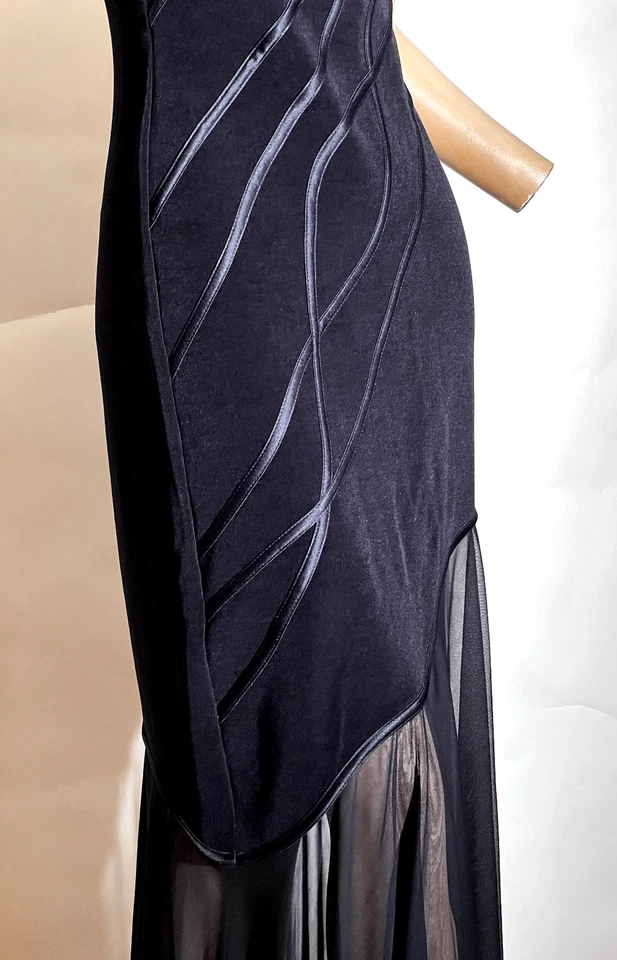 Maxi caché Y2K de colección de los años 90 con malla negra ceñido al cuerpo sirena retro glamour fiesta gótica Foto 3 de 4